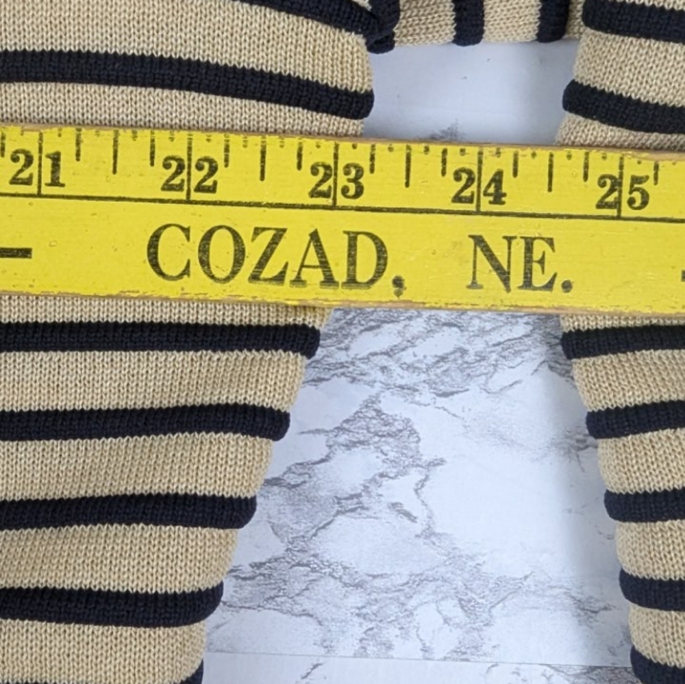 Misook Size XL Acrylic Zipper Cardigan Tan/Navy Horizontal Stripes Like New - Picture 13 of 13